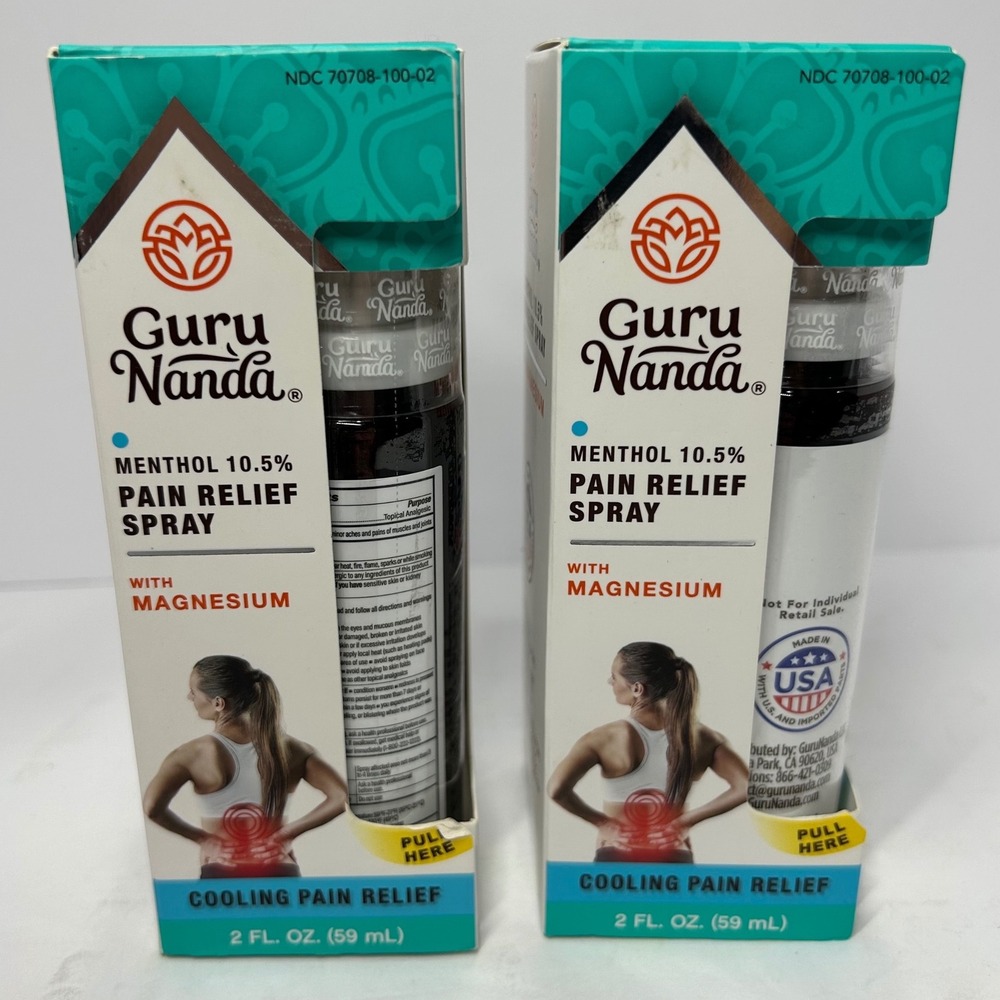 2pk Guru Nanda Menthol 10.5% Pain Relief Spray with Magnesium 2oz